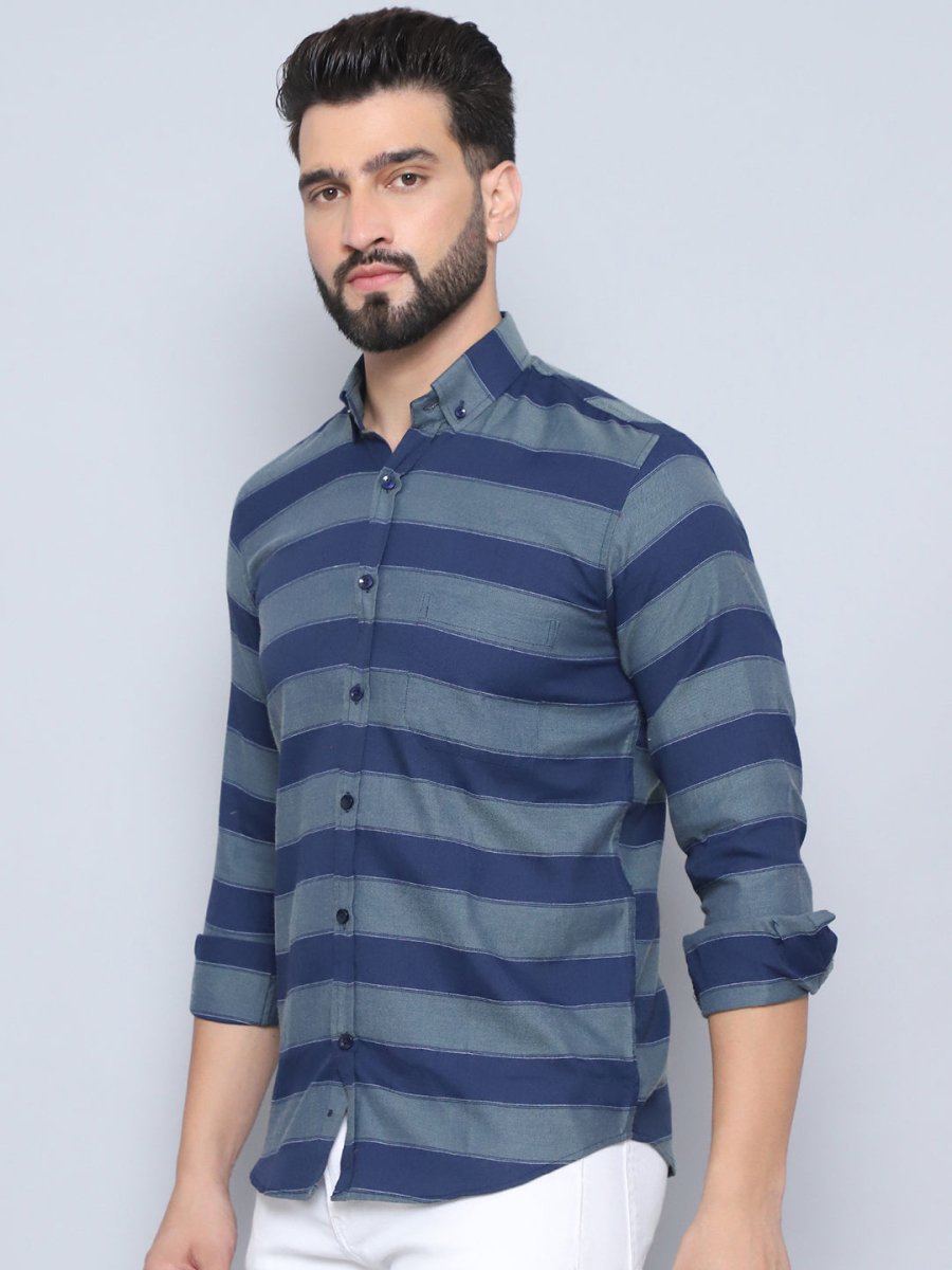 Navy Striped Cotton Shirt for Men - SF_993Blue_S