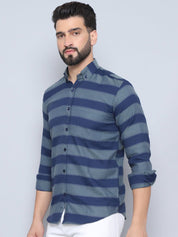 Navy Striped Cotton Shirt for Men - SF_993Blue_S