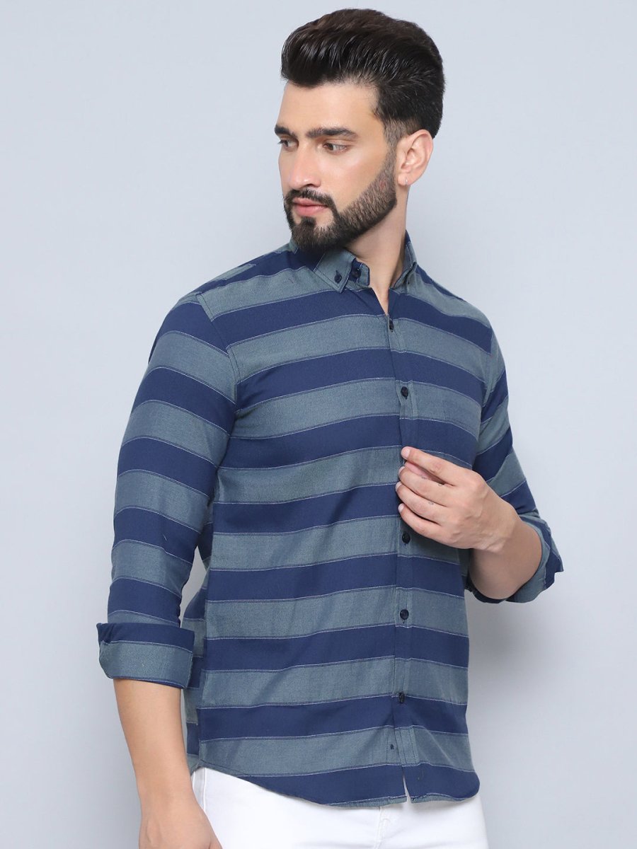 Navy Striped Cotton Shirt for Men - SF_993Blue_S