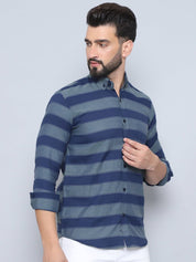 Navy Striped Cotton Shirt for Men - SF_993Blue_S