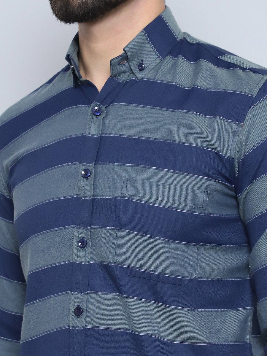 Navy Striped Cotton Shirt for Men - SF_993Blue_S