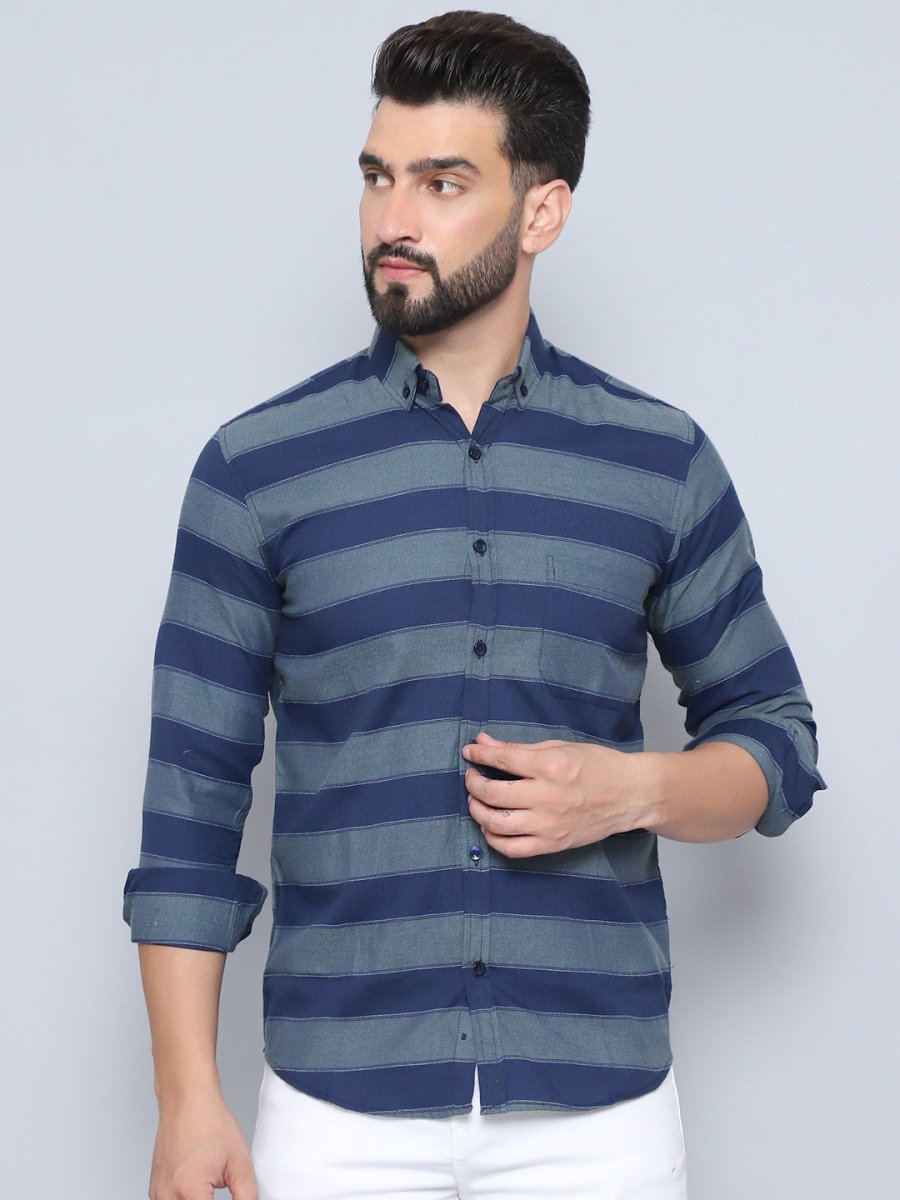 Navy Striped Cotton Shirt for Men - SF_993Blue_S