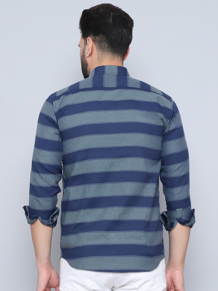 Navy Striped Cotton Shirt for Men - SF_993Blue_S