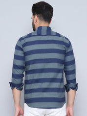 Navy Striped Cotton Shirt for Men - SF_993Blue_S