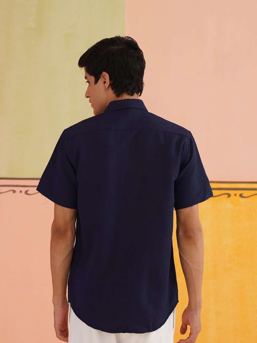 Navy Striped Half Sleeve Shirt for Men - SF_921Navy_S