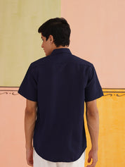 Navy Striped Half Sleeve Shirt for Men - SF_921Navy_S