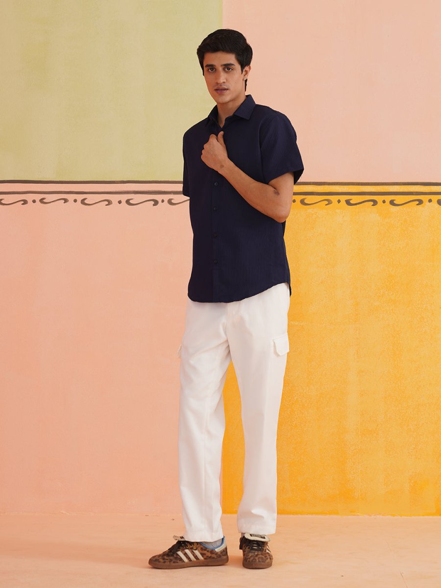 Navy Striped Half Sleeve Shirt for Men - SF_921Navy_S