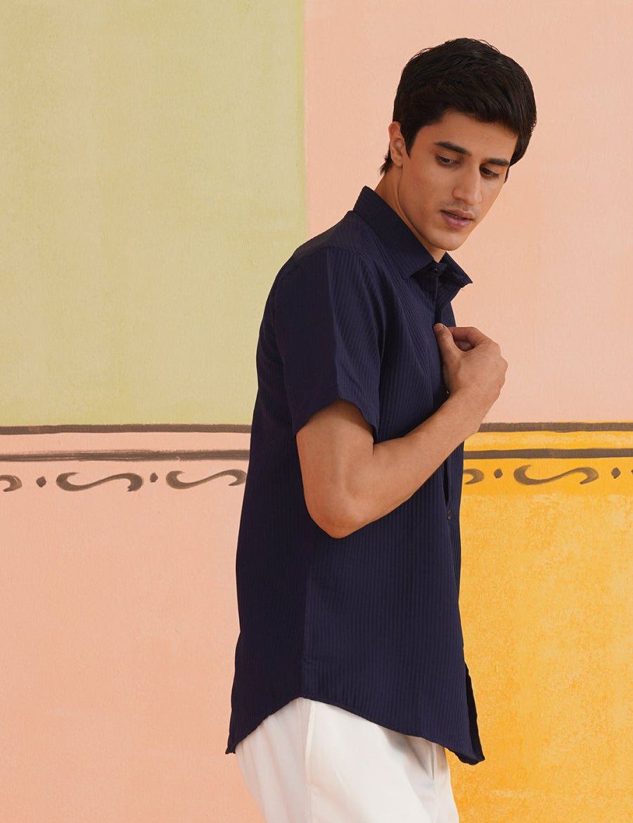 Navy Striped Half Sleeve Shirt for Men - SF_921Navy_S