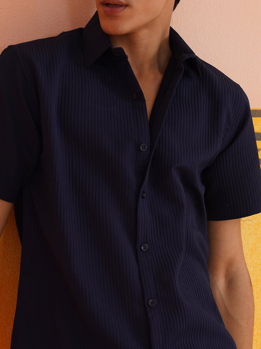 Navy Striped Half Sleeve Shirt for Men - SF_921Navy_S
