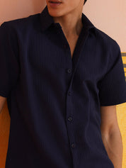 Navy Striped Half Sleeve Shirt for Men - SF_921Navy_S