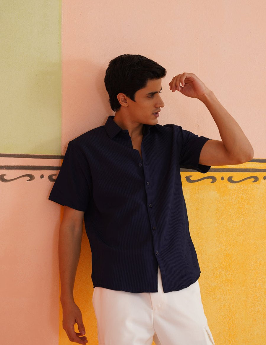 Navy Striped Half Sleeve Shirt for Men - SF_921Navy_S