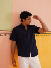 Navy Striped Half Sleeve Shirt for Men - SF_921Navy_S