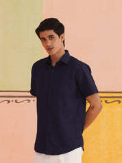 Navy Striped Half Sleeve Shirt for Men - SF_921Navy_S