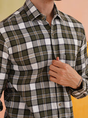 Olive Checked Cotton Shirt for Men - SF_9017Olive_S