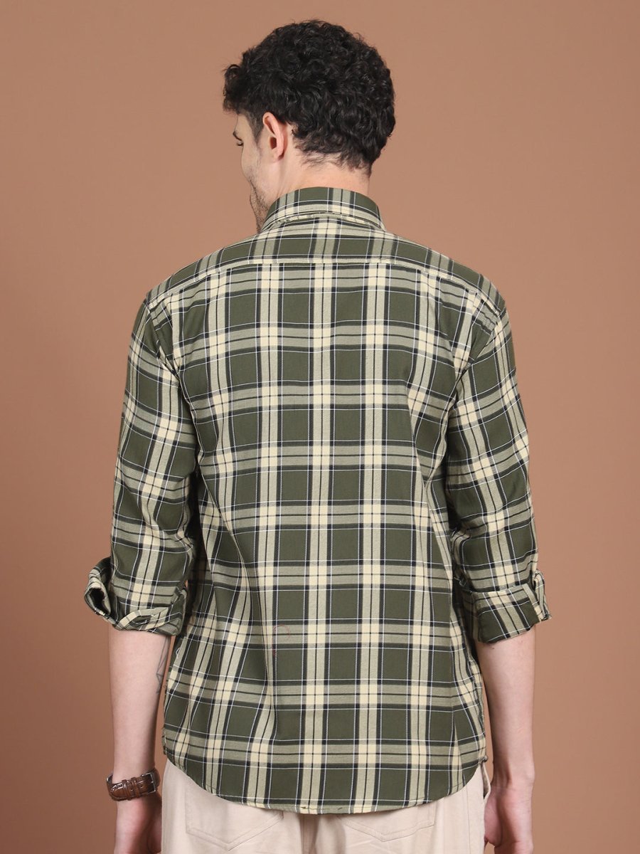 Olive Checked Cotton Shirt for Men - SF_9030Olive_S