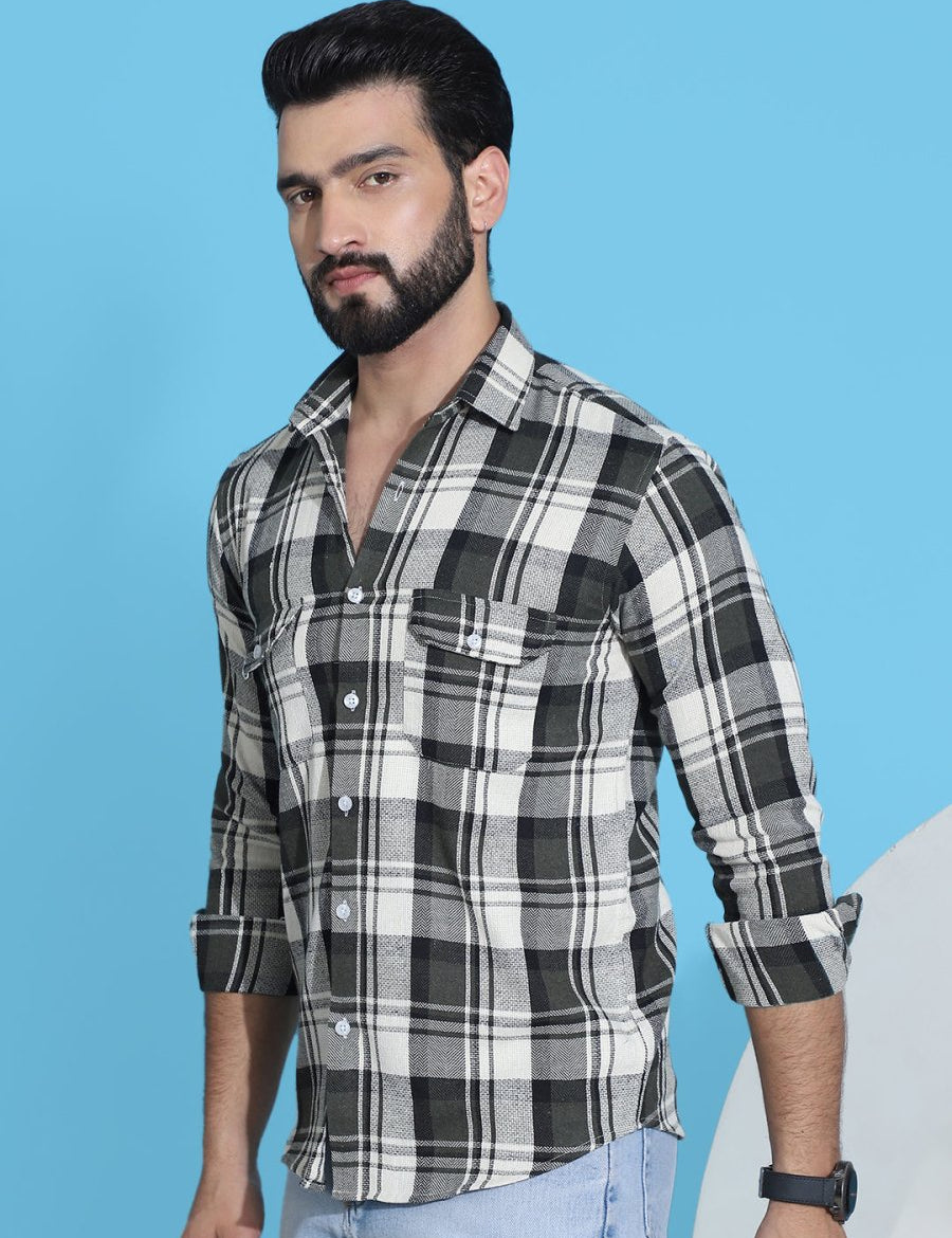 Olive Checked Cotton Shirt for Men - SF_951Olive_S