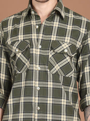 Olive Checked Cotton Shirt for Men - SF_9030Olive_S