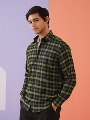 Olive Checked Cotton Shirt for Men - SF_900Olive_S