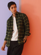 Olive Checked Cotton Shirt for Men - SF_900Olive_S