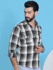 Olive Checked Cotton Shirt for Men - SF_951Olive_S