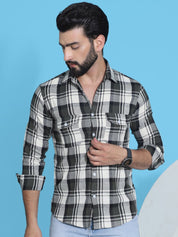 Olive Checked Cotton Shirt for Men - SF_951Olive_S