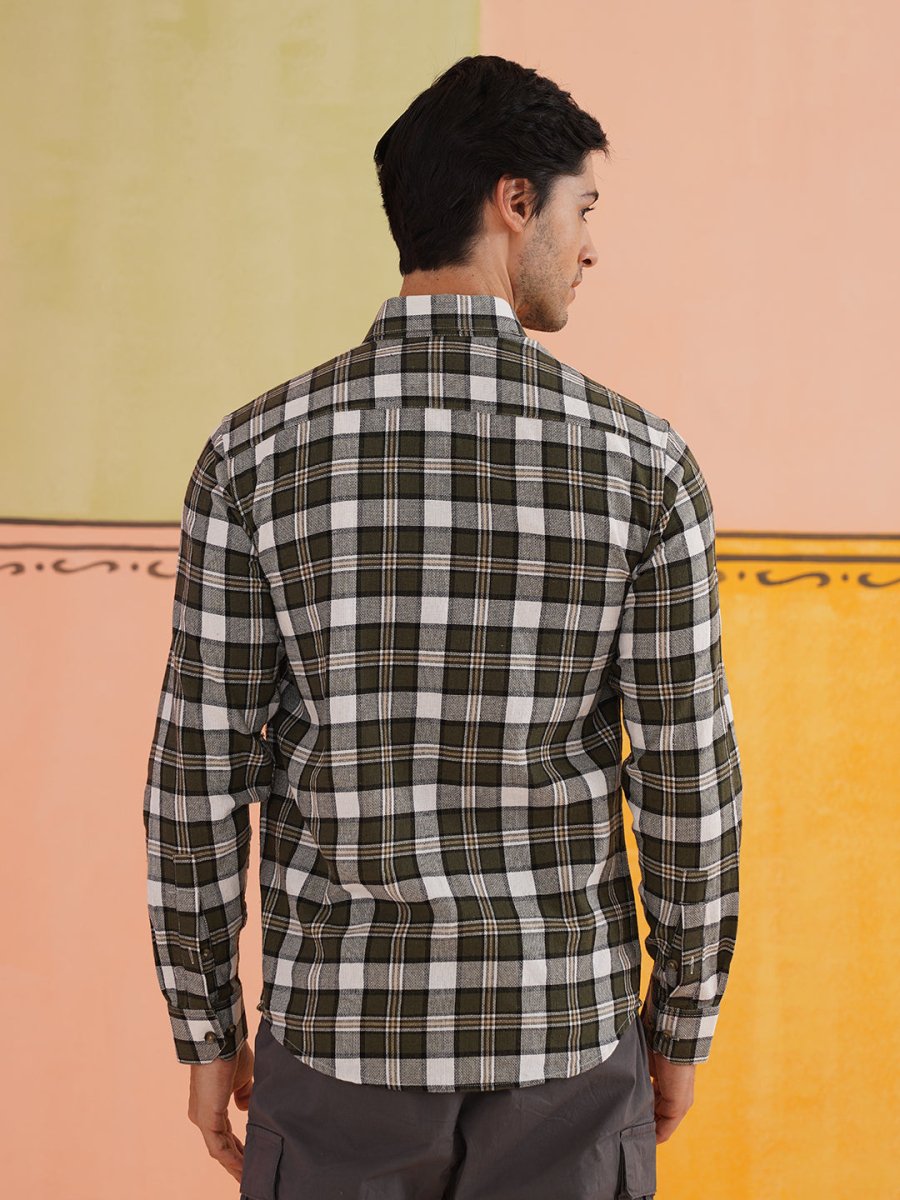 Olive Checked Cotton Shirt for Men - SF_9017Olive_S