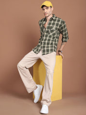 Olive Checked Cotton Shirt for Men - SF_9030Olive_S