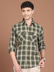 Olive Checked Cotton Shirt for Men - SF_9030Olive_S