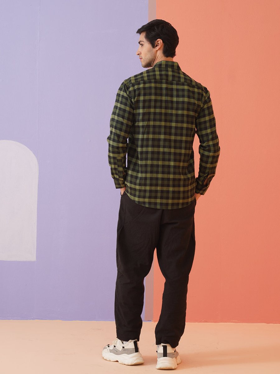 Olive Checked Cotton Shirt for Men - SF_900Olive_S