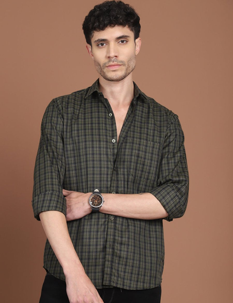 Olive Green Checked Casual Shirt for Men - SF_9034Olive_S