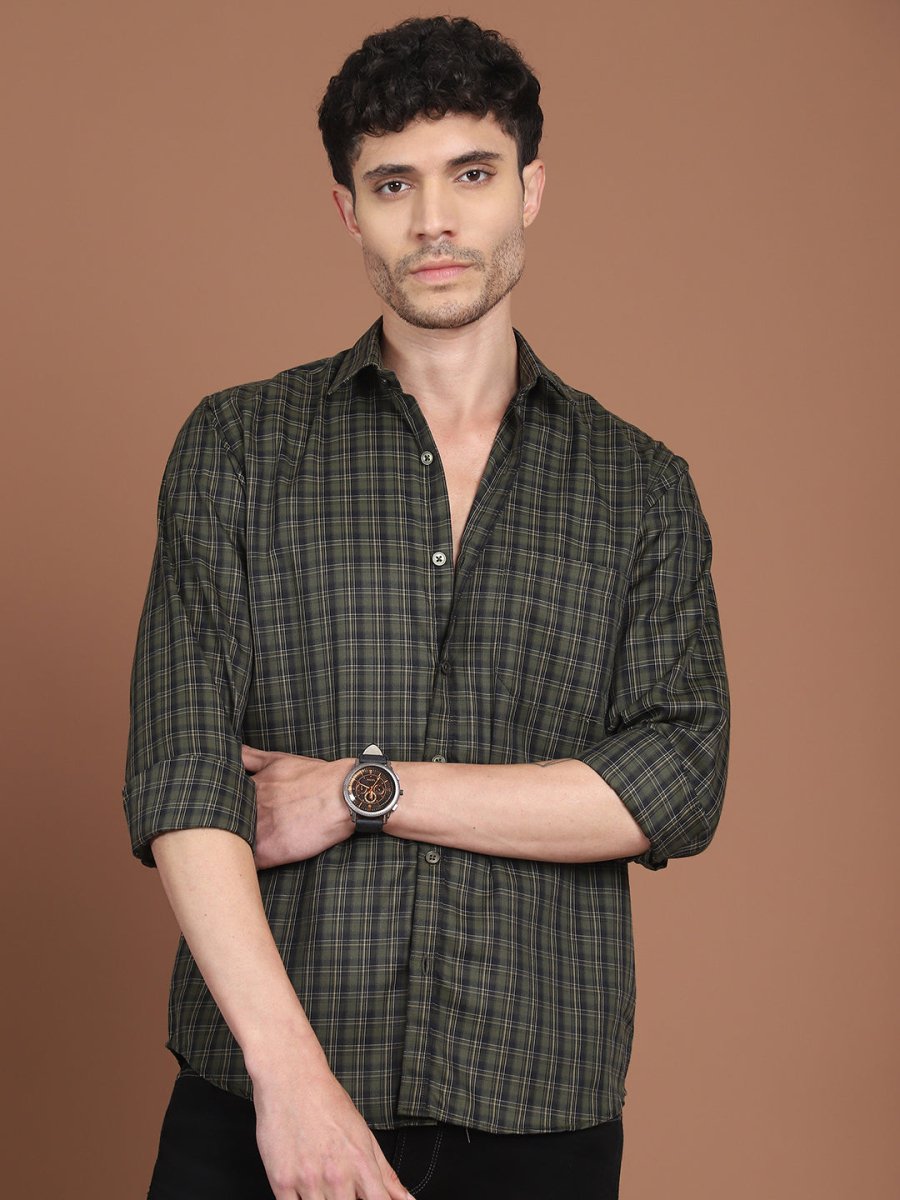 Olive Green Checked Casual Shirt for Men - SF_9034Olive_S