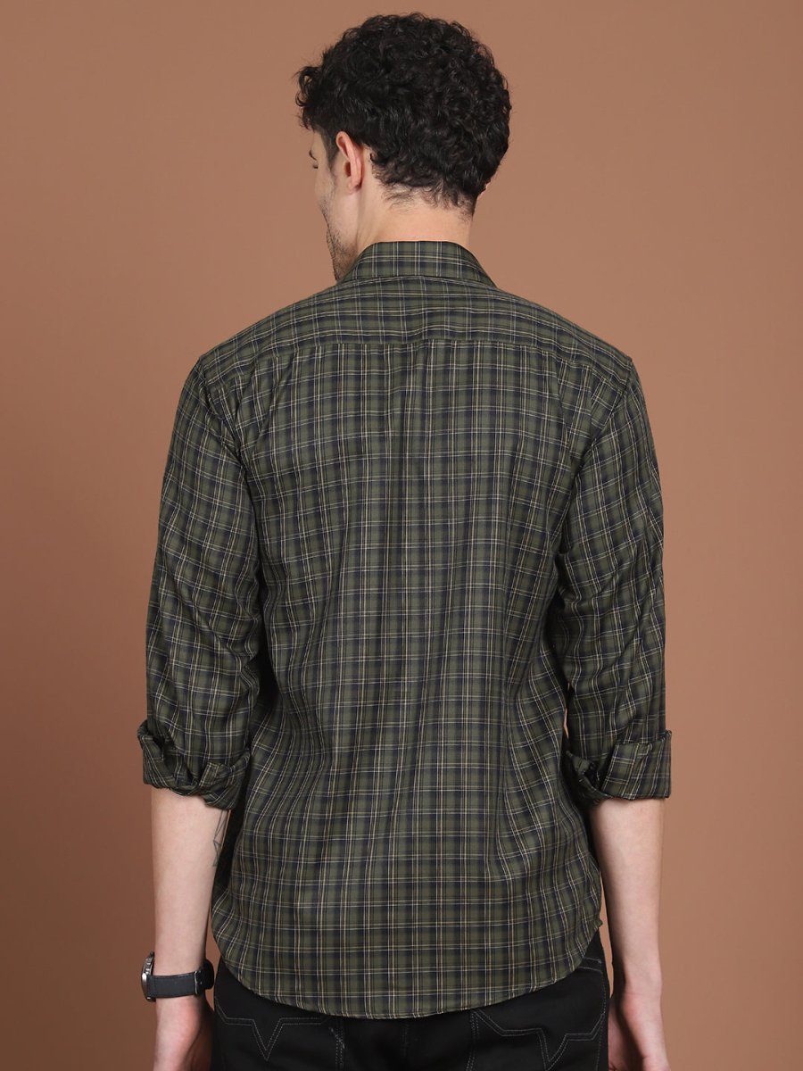 Olive Green Checked Casual Shirt for Men - SF_9034Olive_S