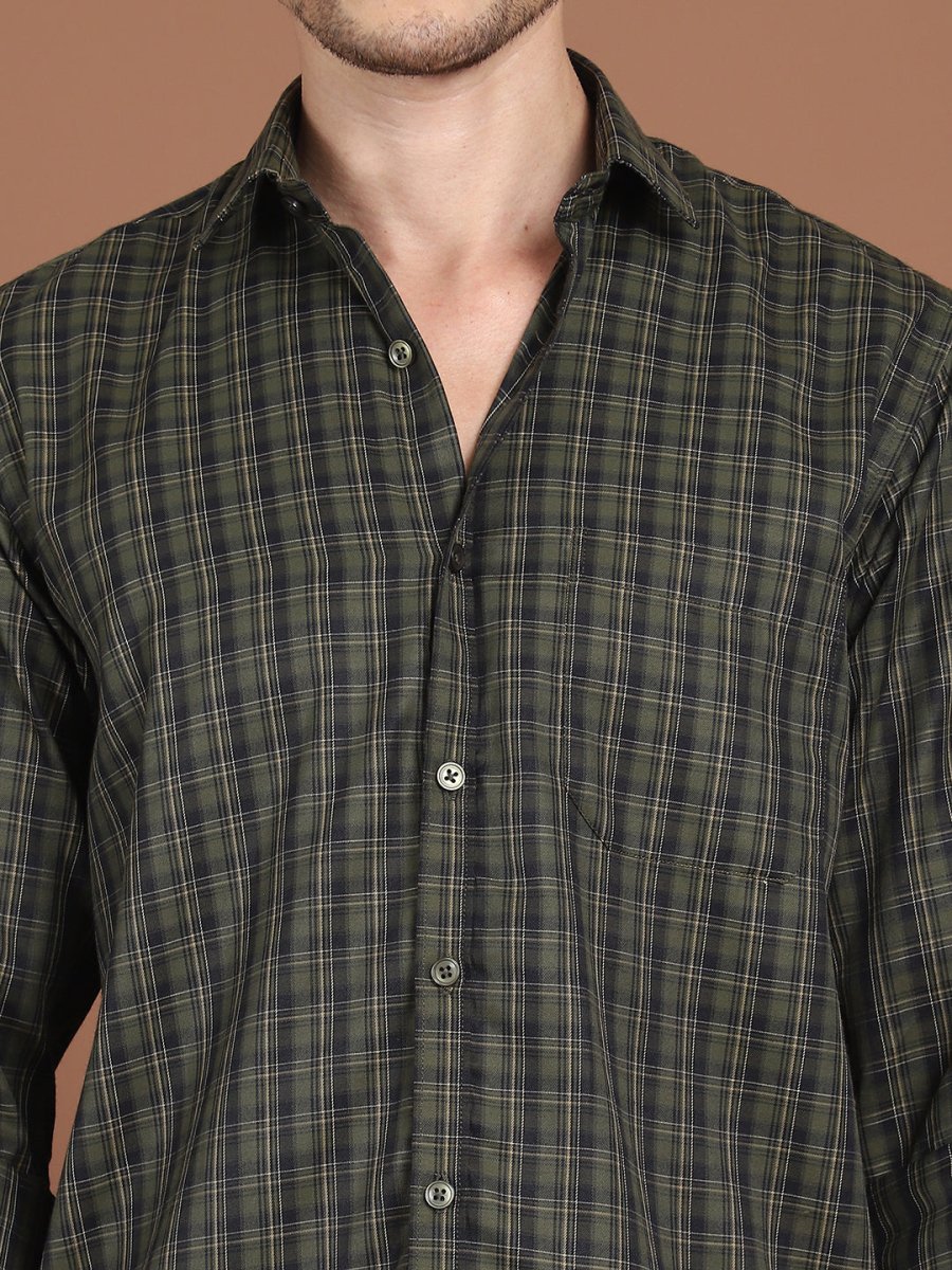 Olive Green Checked Casual Shirt for Men - SF_9034Olive_S