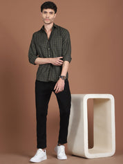 Olive Green Checked Casual Shirt for Men - SF_9034Olive_S