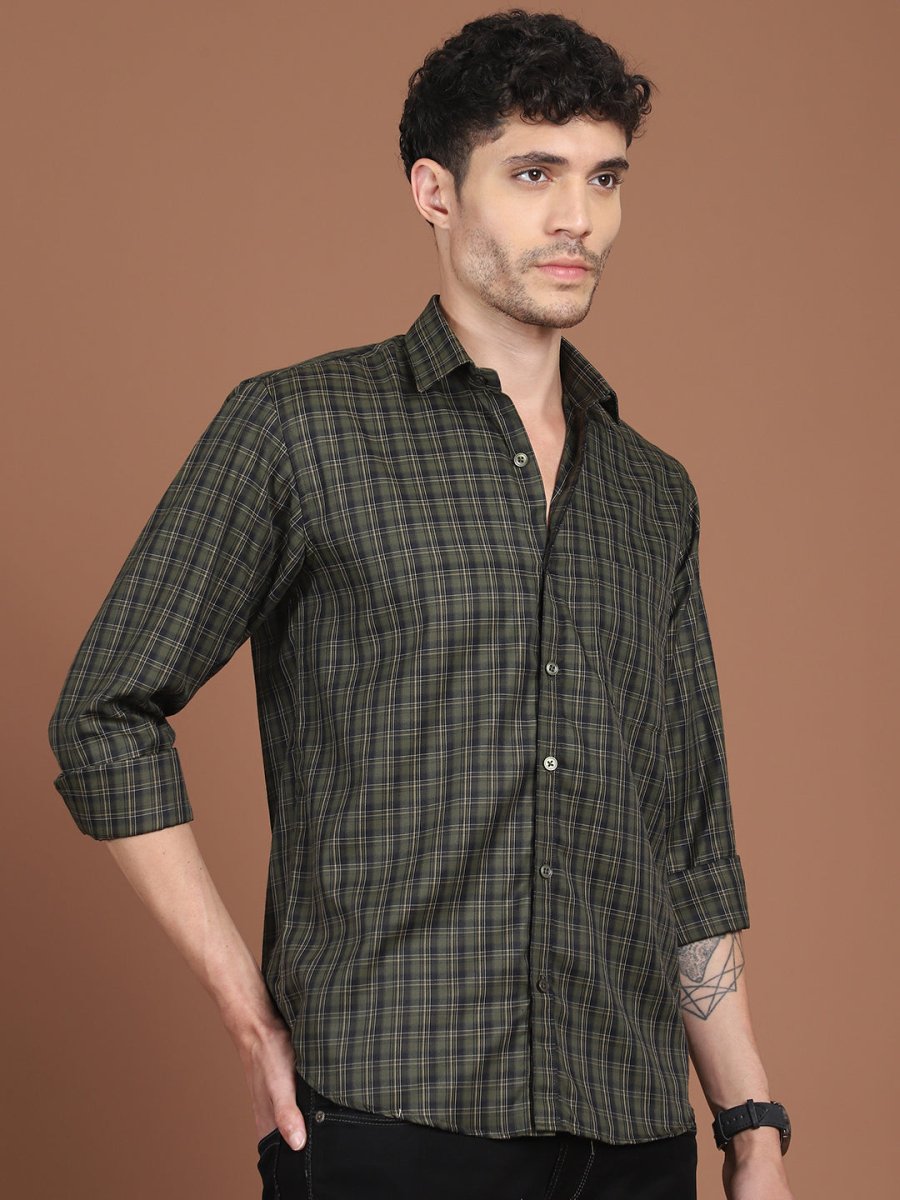 Olive Green Checked Casual Shirt for Men - SF_9034Olive_S