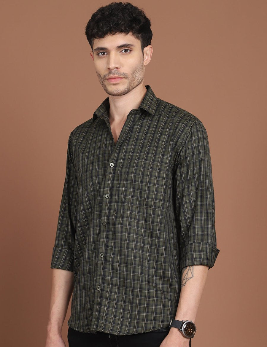Olive Green Checked Casual Shirt for Men - SF_9034Olive_S