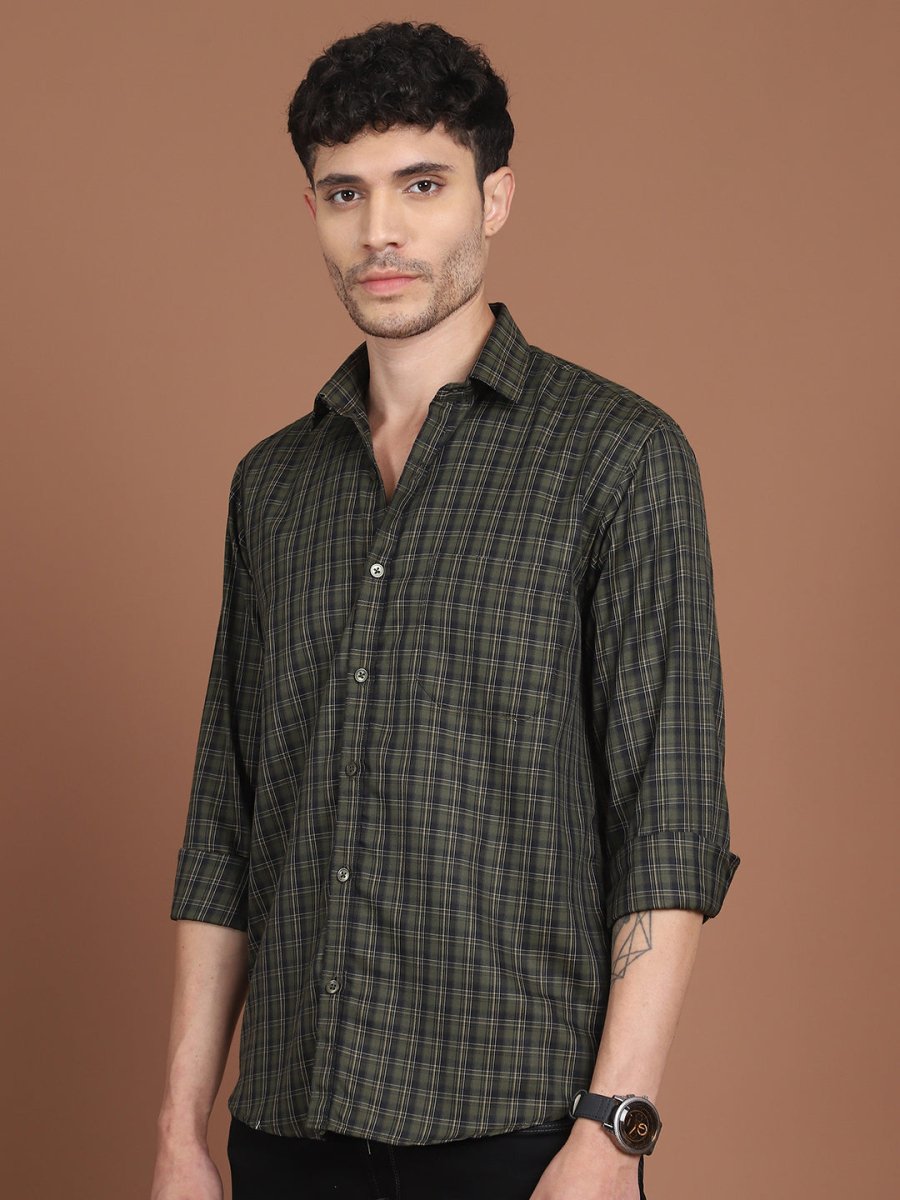 Olive Green Checked Casual Shirt for Men - SF_9034Olive_S