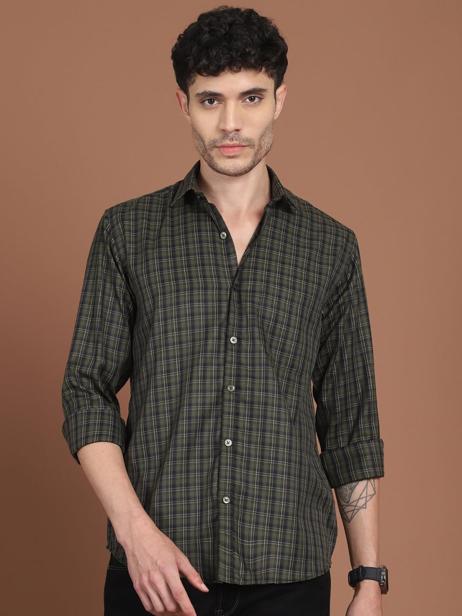 Olive Green Checked Casual Shirt for Men - SF_9034Olive_S