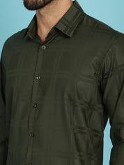 Olive Green Checked Casual Shirt - SF_908Olive_S