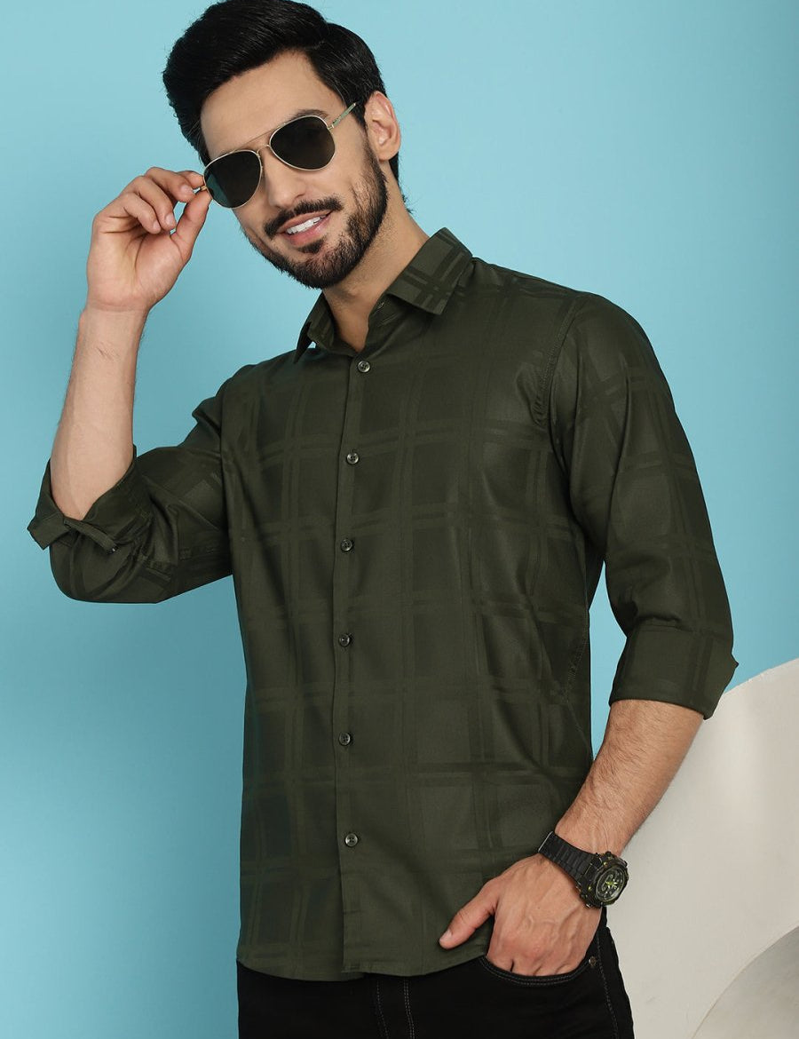 Olive Green Checked Casual Shirt - SF_908Olive_S