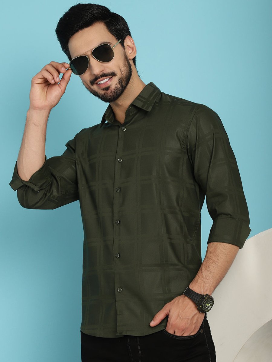 Olive Green Checked Casual Shirt - SF_908Olive_S