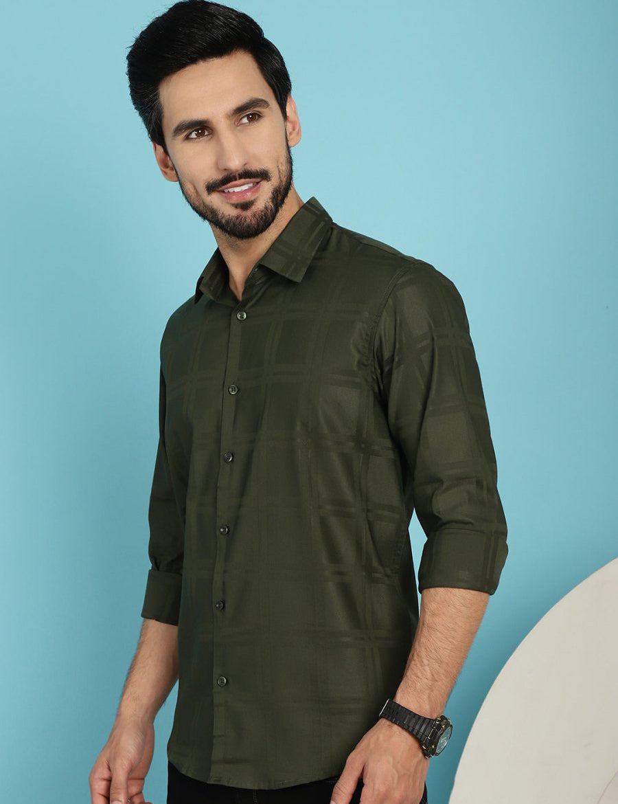 Olive Green Checked Casual Shirt - SF_908Olive_S