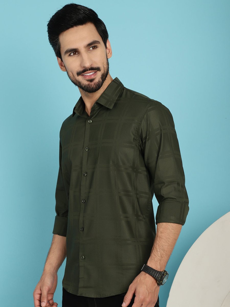 Olive Green Checked Casual Shirt - SF_908Olive_S