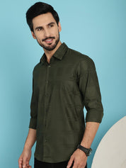 Olive Green Checked Casual Shirt - SF_908Olive_S