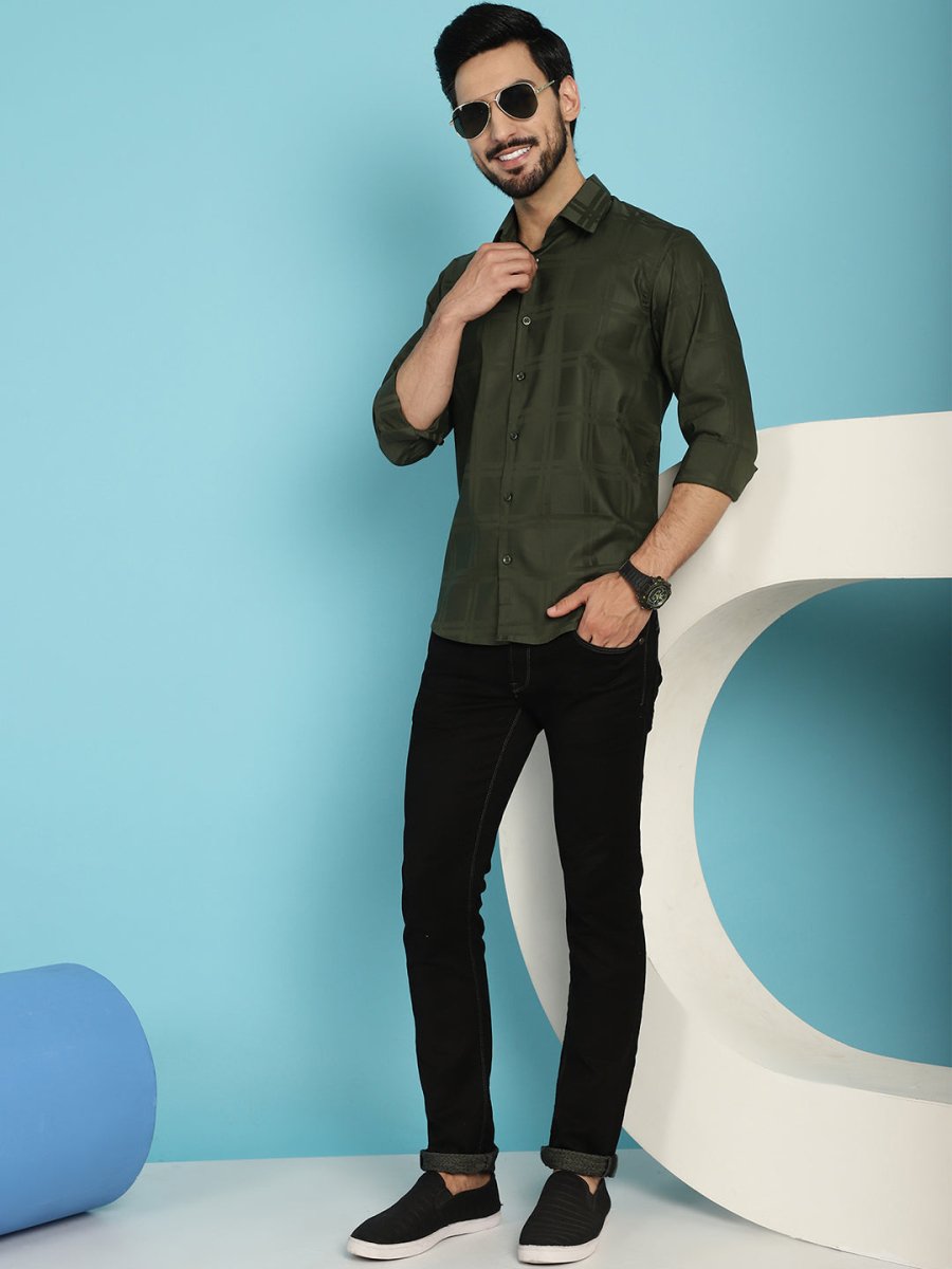 Olive Green Checked Casual Shirt - SF_908Olive_S