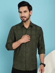 Olive Green Checked Casual Shirt - SF_908Olive_S