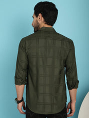 Olive Green Checked Casual Shirt - SF_908Olive_S
