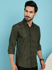 Olive Green Checked Casual Shirt - SF_908Olive_S