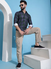 Olive Green Checked Cotton Casual Shirt for Men - SF_942Olive_S