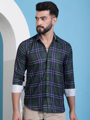 Olive Green Checked Cotton Casual Shirt for Men - SF_942Olive_S